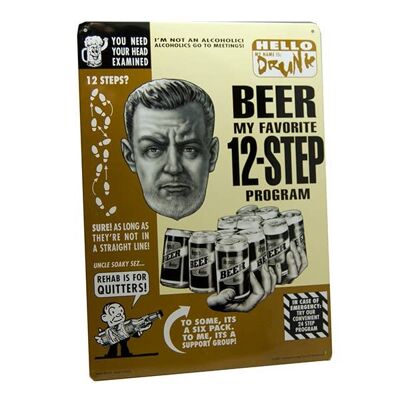 Programma birra in 12 fasi: targa in metallo, regalo bavaglio