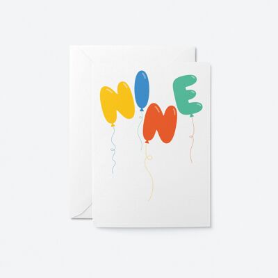 Nine - 9th Birthday - Greeting card