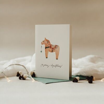 Christmas card Sweden Dala horse