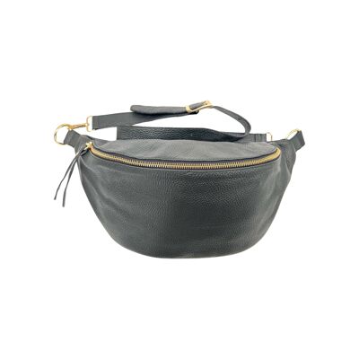 GROßE GÜRTELTASCHE AUS genarbtem Leder, 39 cm, Schwarz