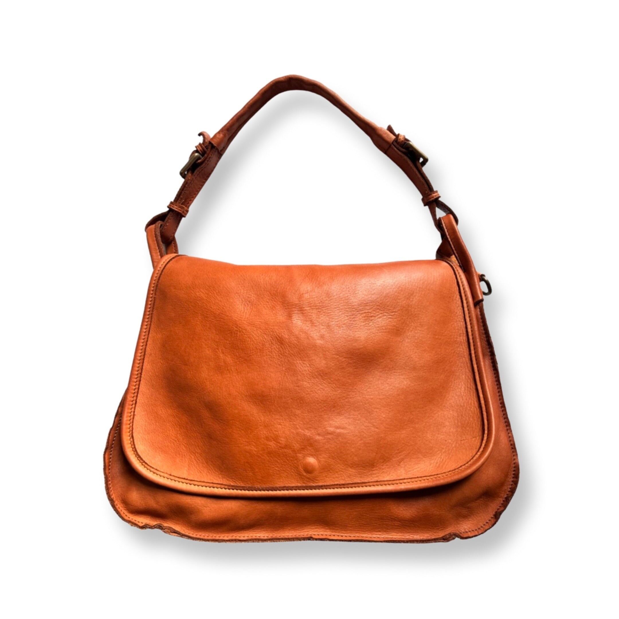 Borsa grande con pattina in pelle di vitello cognac RABAT