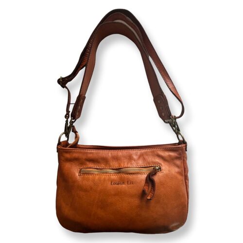 Sac baguette en cuir véritable de vachette cognac SAM