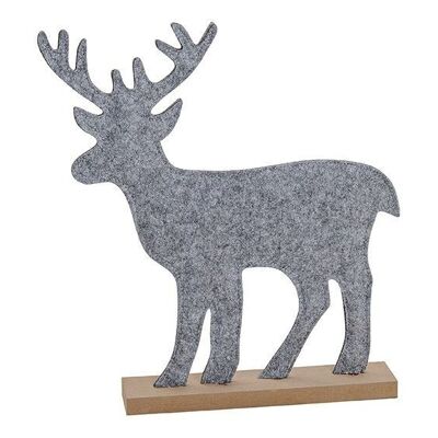 Deer made of felt on a wooden stand made of natural material gray (W / H / D) 36x42x6cm