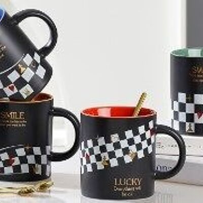 Ceramic mug with chess design, in 4 designs DF-721