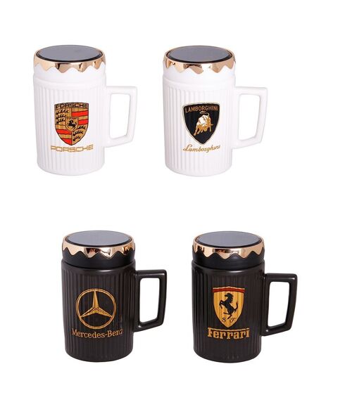 Ceramic mug with lid, in 4 designs. FERRARI, MERCEDES, PORSCHE, LAMBORGHINI DF-724