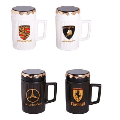 Tazza in ceramica con coperchio, in 4 fantasie. FERRARI, MERCEDES, PORSCHE, LAMBORGHINI DF-724