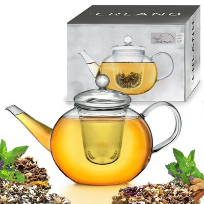 Teapot bulbous glass filter 1.2 liters