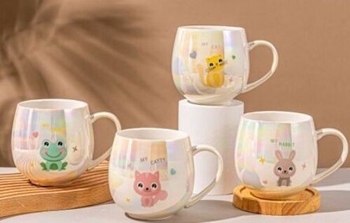 Animal themed ceramic mug, iridescent colors, in 4 designs DF-728