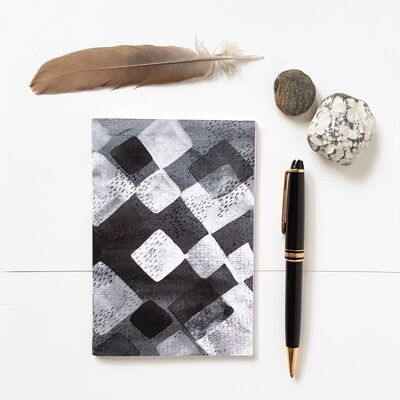 A6-Taschennotizbuch mit geometrischem Grafik-Aquarell in Schwarz und Weiß