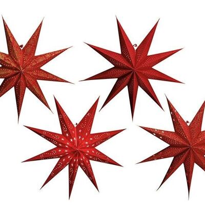 Light star made of paper in red with 9 points, 4 assorted, 60 cm