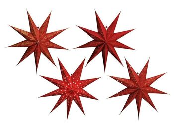 Étoile lumineuse en papier rouge avec 9 pointes, 4 assorties, 60 cm