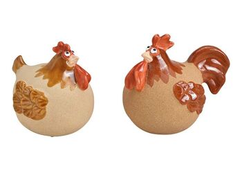 Coq, poulet en céramique brun 2 fois, (L / H / P) 11x10x8cm