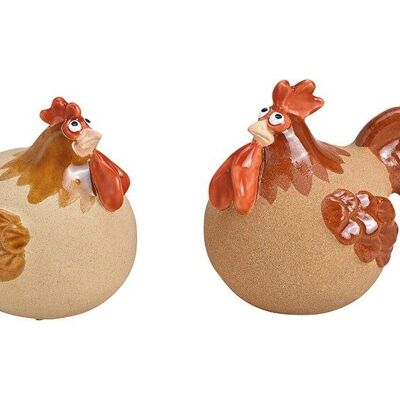 Coq, poulet en céramique brun 2 fois, (L / H / P) 11x10x8cm