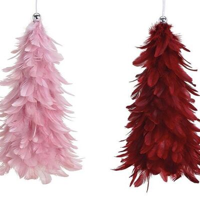 Hanging Christmas tree made of feather, plastic Bordeaux, pink 2-fold, (W/H/D) 15x30x15cm