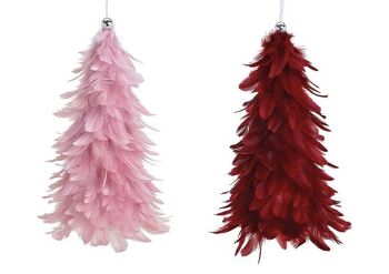 Sapin de Noël à suspendre en plumes, plastique Bordeaux, rose 2 fois, (L/H/P) 15x30x15cm