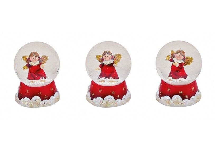 Schneekugel Engel in rot aus Poly