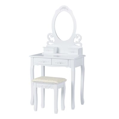 Wooden dressing table white - 68x40x139 cm - with stool and mirror