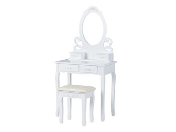 Coiffeuse en bois blanc - 68x40x139 cm - avec tabouret et miroir