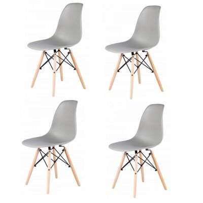 Set of 4 dining room chairs - wood & plastic seat - gray