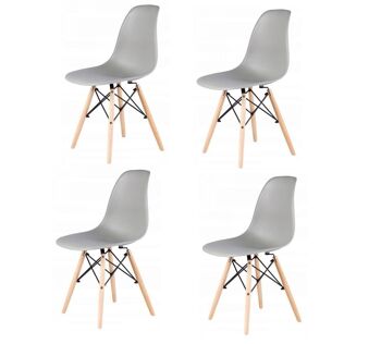 Lot de 4 chaises de salle à manger - assise bois & plastique - gris