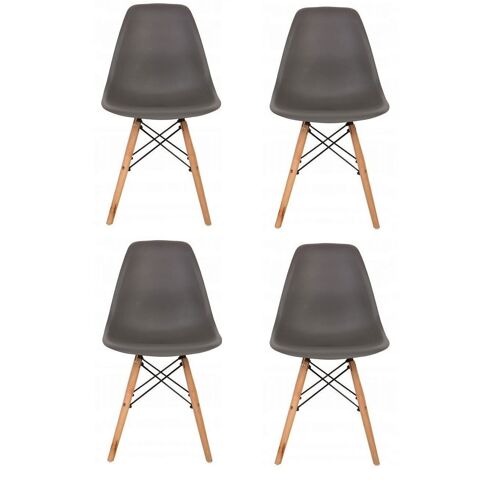 Set van 4 eetkamer stoelen - hout & kunststof zitting - donkergrijs