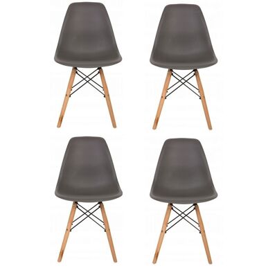 Set of 4 dining room chairs - wood & plastic seat - dark gray