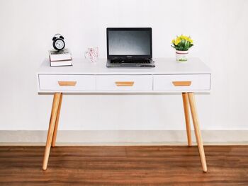 Bureau - table d'appoint - avec 3 tiroirs - 120x45x75 cm - blanc