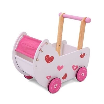 Pink wooden doll pram for Barbie and dolls - 42x27x48 cm