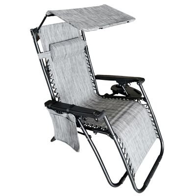Chaise longue Zero Gravity - avec toit ouvrant et organisateurs - gris