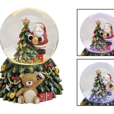 Santa Claus snow globe on tree with lighting
