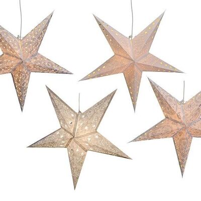 Estrella luminosa de papel en blanco con 5 puntas, 4 surtidas, 60 cm
