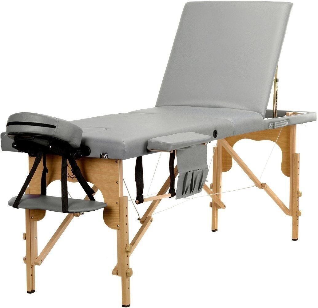 Massageliege aus grauem Kunstleder und Holz verstellbar – 223 x 82 x 84 cm