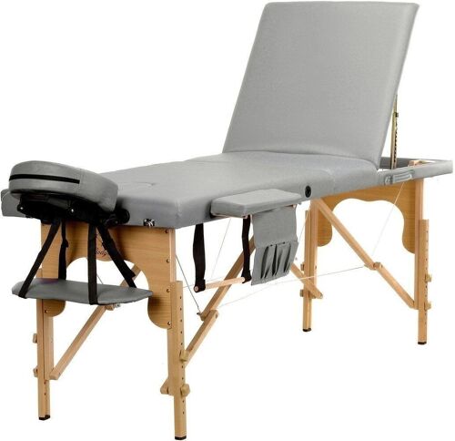 Massagetafel grijs kunstleer & hout verstelbaar - 223x82x84 cm