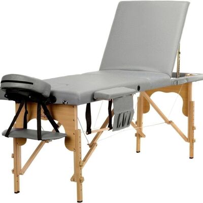 Lettino da massaggio in pelle artificiale grigia e legno regolabile - 223x82x84 cm