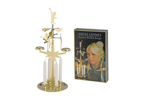 Kerzenhalter aus Metall mit Engel in gold mit Kerzen