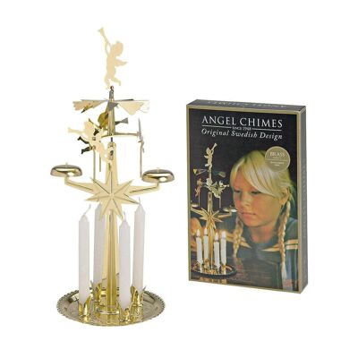 Metal candle holder with angel in gold with candles