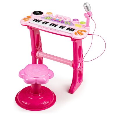Clavier enfant - avec microphone & tabouret - 45x21x60 cm - rose