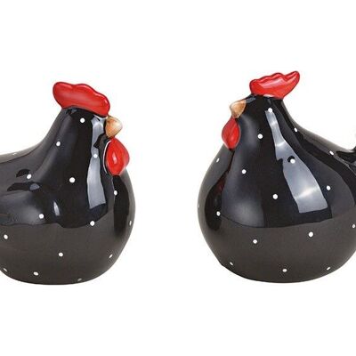 Gallo, pollo in ceramica nera 2 volte, (L / A / P) 10x9x7 cm 9x9x7 cm