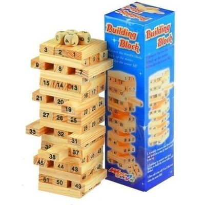 Jenga blocks game - incl. dice - 54 pieces