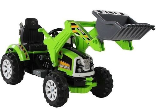 Elektrisch bestuurbare tractor met beweegbare schep arm - groen