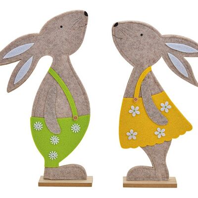 Bunny on wooden stand made of felt beige 2-fold