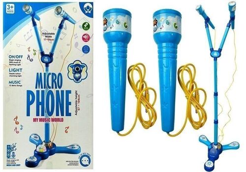 Kinder karaoke set - met 2 microfoons - met standaard - blauw