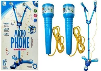 Set de karaoké pour enfants - avec 2 microphones - avec pied - bleu