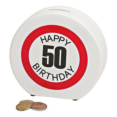 Salvadanaio in ceramica Happy Birthday 50