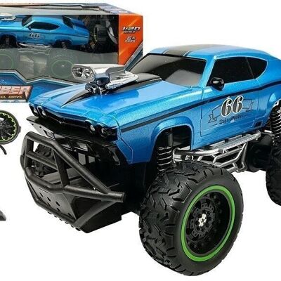 RC car off-road blue with raised suspension 2.4 GHz transmitter