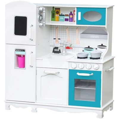 Children's kitchen - wood - 91x35x102 cm - white - 6 accessories