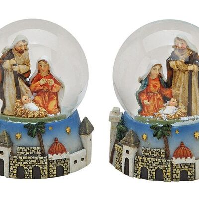Snow globe nativity scene made of glass/poly, city scene, 2 assorted (W/H/D) 7x9x7 cm