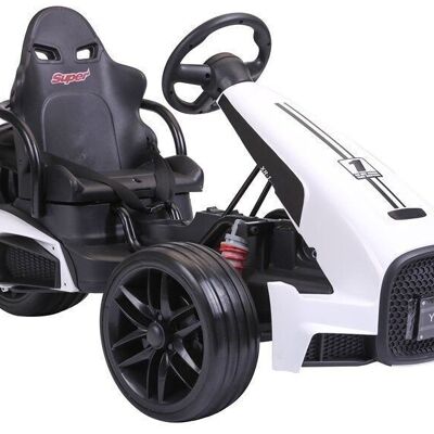 Electrically controlled go-kart with horn on the steering wheel - white