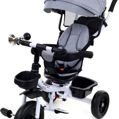 Tricycle - vélo - avec barre de poussée et pare-soleil - gris-blanc