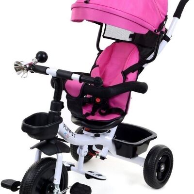 Tricycle - bicycle - with push bar and sun canopy - pink